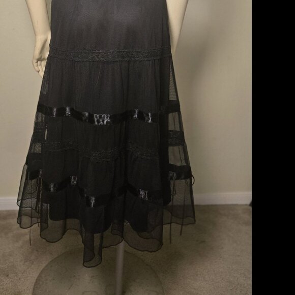 Vintage Express Black Sheer Tiered Maxi Skirt Y2K Goth Mesh Lace - Picture 4 of 5